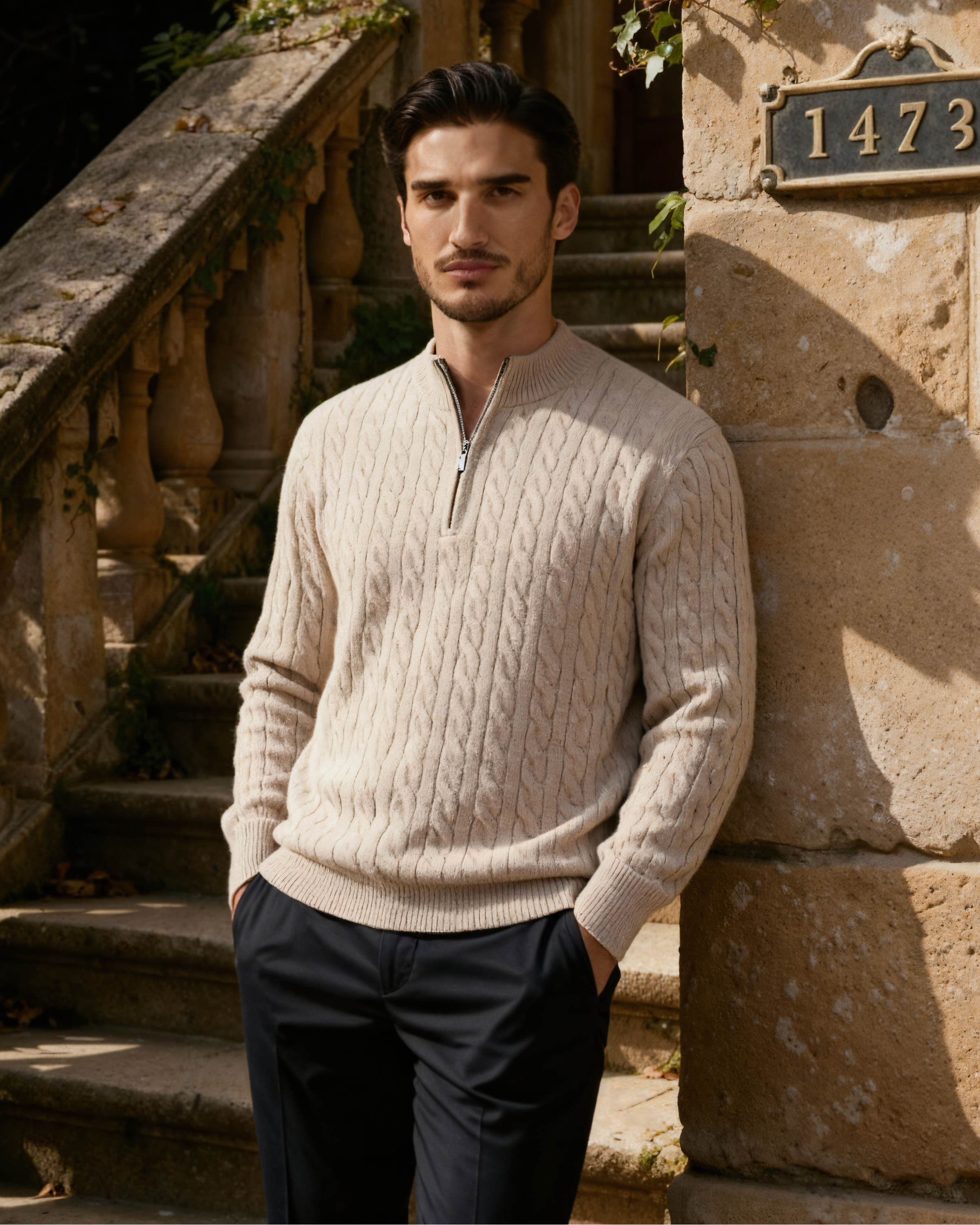 100% Cashmere Woven Half Zip
